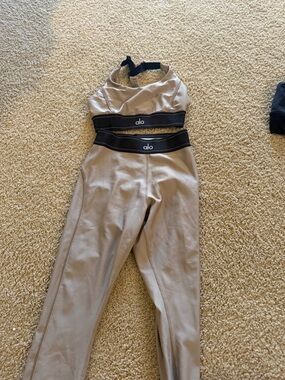 ALO Yoga Taupe Jumpsuit with Black Branded Bands